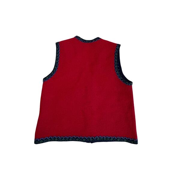 Vintage Talbots 100% Wool Embroidered Patch Christmas Tree Sweater Vest M Red - Picture 6 of 7